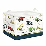 Clastyle Auto Kinder Wäschekorb mit Henkel Faltbar Kleidung Spielzeug Aufbewahrungskorb Jungen Aufbewahrungsbox für Babyzimmer Bad, Blau Fahrzeug, 40x30x30 cm
