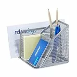 Relaxdays Schreibtischorganizer Mesh, Stiftehalter mit Zettelhalter und Briefständer, Metall, HxBxT: 13 x 15 x 13,5 cm, silber
