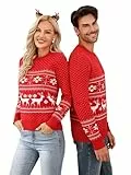 Clearlove Weihnachtspullover Familie Set Ugly Weihnachts Pullover Rentier Winter Chirstmas Sweater Langarm Rundhals Strickpullover Für Pärchen Kinder (Damen-Rot, M)
