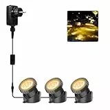 NATPOW Teichbeleuchtung LED Unterwasser, Unterwasserbeleuchtung Warmweiß Unterwasser Teichlicht, IP68 Wasserdicht Gartenbeleuchtung für Garten, Patio, Baum(3 in 1)