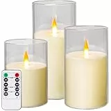 Kiexung LED-Kerzen, LED-Kerzen mit Fernbedienung und Timer, neue echte analoge 3D-Docht batteriebetriebene Acryl-Säulenkerze für romantisches Ambiente und Wohnkultur, 3er-Set (elfenbein)