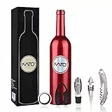 Kato Wein Accessories Geschenkset -Weinflaschen-Korkenzieheröffner-Kit, Tropfring, Folienschneider, Weinausgießer und Stopfen in flaschenförmiger Neuheitstasche, Rot