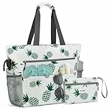 G4Free 35L Strandtasche Familie & Badetasche Faltbar Groß/Wasserdicht/Leicht für Shopping Strandurlaub und Schwimmbäder, Ananas