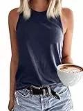 GeGekoko Damen Tank Top Ärmellose Oberteile Sommer Tanktops Rundhals Blusentop Basic Baumwolle Strand Tops Sexy Vest Bluse Navy blau XL