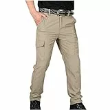 UHouse Cargohose Herren Hosen Taktische Hose Regular Fit Wanderhose Leichte Outdoorhose Bequeme Herrenhosen mit Seitentasche Sommer Trekkinghose Einfarbige Freizeithose Khaki XXL