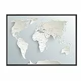 MJ-GRAPHICS® | Weltkarte mit Ländern und Beschriftung Poster - Weltkarte in 3D - Wanddekoration für Büro, Schlafzimmer, Wohnzimmer & Bildung - Fine Art Kunstdruck 300g A4 - ohne Rahmen