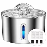 BalimoPet Katzenbrunnen Edelstahl, 2,2L Superleise Trinkbrunnen für Katze mit Kabel, Einfach zu Reinigen, Katzen Trinkbrunnen mit Vierfaches Filtersystem & LED-Licht, mit 3 Aktivkohlefilter