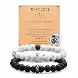 Flongo Partner Geschenk Paare Armband: Pärchen Perlenarmband Freundschaftsarmband schwarz weiß Perlen Armbänder Partnerarmbänder Naturstein Geschenke für Couple love Liebe Damen Herren Valentinstag