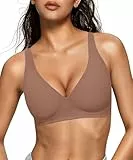 OEAK Damen-BHs mit tiefem V-Ausschnitt, drahtlos, bequem, stützend, ohne Bügel, Push-Up-Bralette, nahtloser BH, Kaffee, X-Large