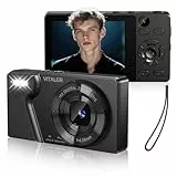 Digitalkamera 64MP 4K mit Doppelobjektiv,Gehäuse aus Zinklegierung,2000-mAh-Akku,2,8' LCD Bildschirm und 18X Digitalzoom Autofokus-Kompaktkamera für Jugendliche,Anfänger(Schwarz,OHNE SD-Karte)