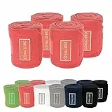 Covalliero – Fleecebandagen (4er Set) 350 cm – elastische Bandagen aus Anti-Pilling-Fleece – mit starkem Klettverschluss – Pferde-Beinschutz in Koralle – Breite 12 cm
