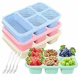 lbxtswpl Bento Snack Boxen, 4 Stück Bento Lunchbox, 5 Fächer Behälter Bento Snack Box mit Deckel Wiederverwendbare Mahlzeiten-Vorbereitungsbehälter für Schule Arbeit Reisen(Grün/Blau/Pink/Beige)