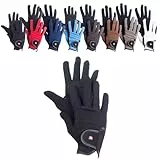 RL24 - Reithandschuhe Damen & Herren Professional Nubuk | Handschuhe zum Reiten | Reiterhandschuhe mit Magic-Lederimitat | robust, rutschfest & atmungsaktiv | Reitzubehör in Schwarz | S