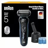 Braun Series 5 Rasierer Herren Elektrisch, Elektrorasierer, Nass- und Trockenrasur, Turbo und Standard Modus, Rasierapparat, SmartCare Reinigungsstation, Wasserdicht, Made in Germany, 52-B7000cc, Blau