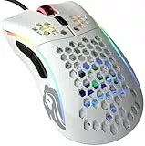 Glorious Gaming Model D- (Minus) Wired Gaming Mouse – superleichtes Wabendesign mit 61 g, RGB-Beleuchtung, ergonomisch, Pixart 3360 Sensor, Omron-Schaltern, PTFE-Füße, 6 Tasten – Glänzend Weiß