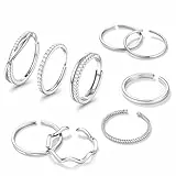 CASSIECA 9Pcs Silber Ringe für Frauen, Silber Stack Ringe Set mit Kubischer Zirkon Daumen Ring Fingerring Verlobung Versprechen Offene Ringe Ring Schmuck für Freundin Frau Mom