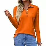 Generisch Poloshirt Damen Halbarm Shir V-Ausschnittt Slim Fit Casual Business Bluse Polohemd mit Knöpfen Hemden Work Elegant 2025 Golf Tops Rot L