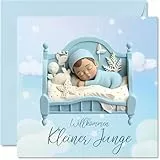 Stuff4 Karte zur Geburt Junge - Willkommen Kleiner Junge - Babykarten zur Geburt Baby Karte Geburt Babyparty Herzlichen Glückwunsch, 145mm Glückwunschkarten Geburt Grußkarte
