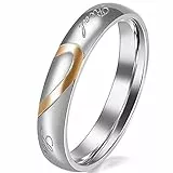 JewelryWe Schmuck Partnerringe, Freundschaftsringe, Edelstahl, Herz, Damen-Ring, Gold Silber, Größe 61 - mit Geschenk Tüte