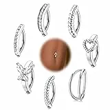 Kakonia 7 Stück Bauchnabelpiercing Barbell,14G Chirurgenstahl Fake Piercing Bauchnabel für Damen,Mode Herz/Schmetterling/CZ Bauchnabelring Piercing Schmuck