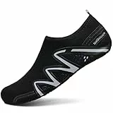 IceUnicorn Badeschuhe Wasserschuhe Damen Herren Schwimmschuh Strandschuhe Aquaschuhe Bequeme Passform(Linie schwarz, 34/35EU)