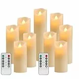 YIWER LED Kerzen Flammenlose Kerzen D2.2xH 4'/5'/6'/7'/8'/9' inch Set aus 9Echtwachs 10-Tasten Fernbedienung mit 2/4/6/8-Stunden Timer,300+ StundenYIWER (Elfenbein, 9×1)