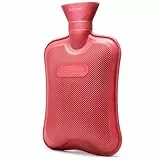 HomeTop Klassische Wärmflasche aus hochwertigem Gummi, ideal für Schmerzlinderung, Wärme- und Kältetherapie (2 Liter, Rot)