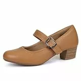 Ortho + Rest Damen Mary Janes Pumps für Hallux Valgus Orthopädische Kleid Schuhe Low Chunky Heels Arbeit Trachtenschuhe (39,Tan)