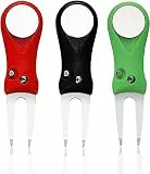 LOVMEAD 3 Stück Golf Pitchgabel mit Golfball-Marker, Faltbare Edelstahl Golf Divot Tool Golf Divot Reparatur Werkzeug, Golf Training Zubehör für Golf Reparaturzubehör (Schwarz+Grün+Rot 3 Stück)