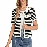Belle Poque Damen Casual Cardigan Frühling komfortabel Kurzarm Strickjacke Schwarz und Aprikose S