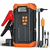 Povasee Starthilfe Powerbank für Pkw mit Kompressor 150PSI, 8000A Starter Powerbank mit Luftpumpe, 12V Jump Starter Batterie Booster mit Starthilfekabel, LED-Licht (Bis zu Alle Benzin/12L Diesel)