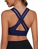 Migcaput Damen Gym BH Gepolstert Crossback Fitness Sport Bra Abnehmbarer Brustpolster Yoga Tops Gestrickte Nahtlose Sportbekleidung blau S