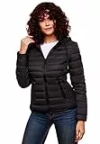 Navahoo Damen Steppjacke XS-XXL leichte Übergangsjacke mit abnehmbarer Kapuze, wasserabweisend, taillierter Schnitt B650 (M,Schwarz)