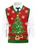 Loveternal Herren Pullunder Weihnachten V-Ausschnitt Christmas Strickweste Ärmellose Pullover Relaxed Fit Weste Sweater Vest für Männer Ugly Strick Pullover Business Tank Tops XL