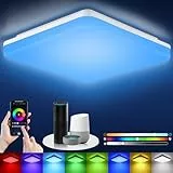 LEOEU Smart LED Deckenlampe Dimmbar RGB Farbwechsel, 24W 2400LM LED Deckenleuchte Alexa, IP54 Wohnzimmerlampe Schlafzimmerlampe, Kompatibel mit Alexa APP Google Assistant, 2700K-6500K, 28 * 28cm
