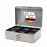 MAUL Geldkassette aus Stahl 25x18x9cm | Geldkassette abschließbar | Münzgeld-Einsatz herausnehmbar | Kasse mit 2 Schlüsseln | Ideal als Spardose, Geldtasche, Tresor, Geldkassette groß | Silber
