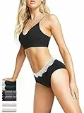 EKSHER 6er Pack Unterhosen Damen Mittel Taille Spitze Slips Baumwolle Weich Unterwäsche Frauen Hipster Panties Schwarz Grau Weiß M