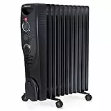 Pro Breeze 2500W Ölradiator energiesparend - Elektro Heizkörper mit 11 Rippen, integrierter Zeitschaltuhr, 3 Heizstufen, regulierbaren Thermostat und Sicherheitsabschaltfunktion - Schwarz