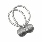 Gardinia Raffhalter für Vorhänge und Gardinen, Mit Magnet zur einfachen Befestigung, Ø Kugel ca. 30 mm, Ø Schnur ca. 6 mm, Magnetische Raffspange, Flex-S, Silber, 48 cm