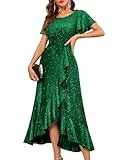 Berylove Damen Glitzer Abendkleid Lang Pailletten Umstandskleid Elegantes Festkleid Hochzeitsgast Partykleid 007 DarkGreen 2XL