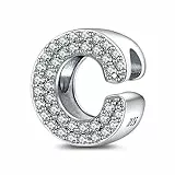 LaMenars Buchstabe C Charm 925 Sterling Silber Perlen für Armbänder mit 5A Zirkonia, Geburtstagsschmuck Geschenke Frauen Mädchen
