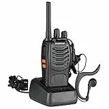Bonnlo BF-88E Walkie Talkie 1500mAh Ultra-Long Standby, Funkgerät mit integriertem Ladegerät & Headset, Walkie Talkie Erwachsene mit großer Reichweite, 1 Stück, Schwarz