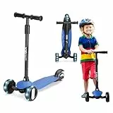 XJD Kinderroller Kinderscooter für 2-8 Jahre Kinder Scooter 3 LED Rädern Kickboard Sperrbare Richtung Kinder Roller Verstellbare Lenkerhöhe Leicht Belastbarkeit bis 50 kg (Blau)