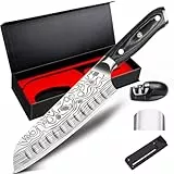 MOSFiATA Santoku Messer 18cm Küchenmesser Scharf Kochmesser aus hochwertigem EN 1.4116 Edelstahl mit Ergonomischer Holzgriff