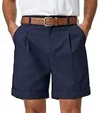 Zetieny Herren Shorts Baumwolle Leinen Sommer Kurz Hosen mit Gummizug Leicht Sommershorts Freizeithose mit Taschen (Ohne Gürtel)