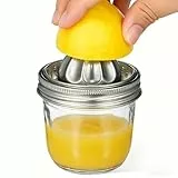 PACKOVE Manuelle Zitruspresse aus Edelstahl mit 280 ml Glasbehälter, Entsafterbecher mit Deckel für Einmachgläser, geeignet für Zitronen und Orangen