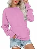 WNEEDU Sweatshirt Damen Rundhalsausschnitt Langarmshirts Herbstoutfits Lässig Bluse Damen mit Känguru Tasche Rose L