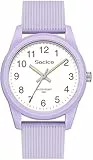 SOCICO Kinder Analog Uhren für Mädchen Jungen mit weichen Band Lernen Zeit 50M wasserdicht Kinderuhr leicht zu lesen für Alter 4-12 Kinder Geschenk (Lila)