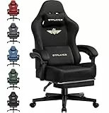 GTPLAYER Gaming Stuhl, Atmungsaktiver Bürostuhl, bürostuhl ergonomisch, Hochwertiger - Stoff, Ergonomischer PC Stuhl, 160° Verstellbare Rückenlehne und ausziehbare Fußstütze,Schwarz