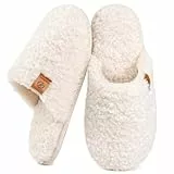 EverFoams Damen Scuff Hausschuhe Gemütlich Weiches Flauschiges Kunstalpaka Memoryschaum Leichte Rutschfeste Pantoffeln Creme Weiß, 40-41 EU